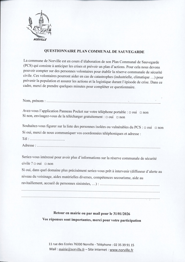 Questionnaire Plan Communal de Sauvegarde