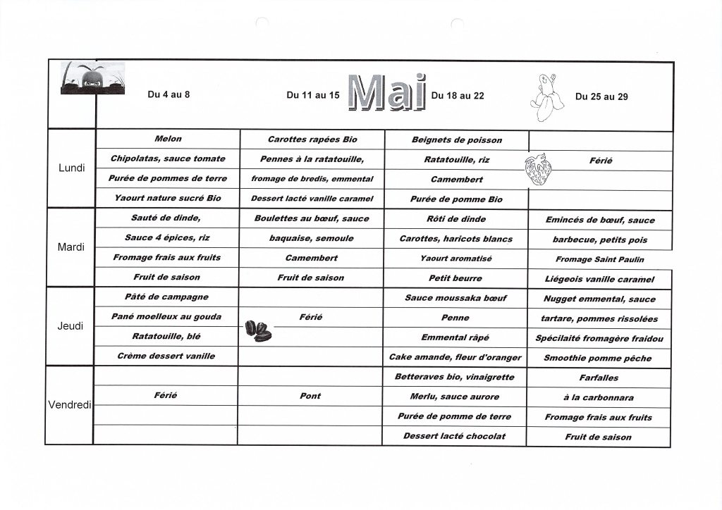 Menu de Mai 2026