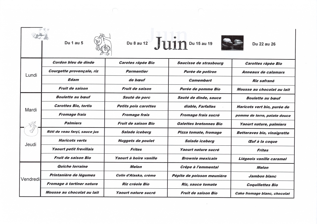 Menu de juin 2026